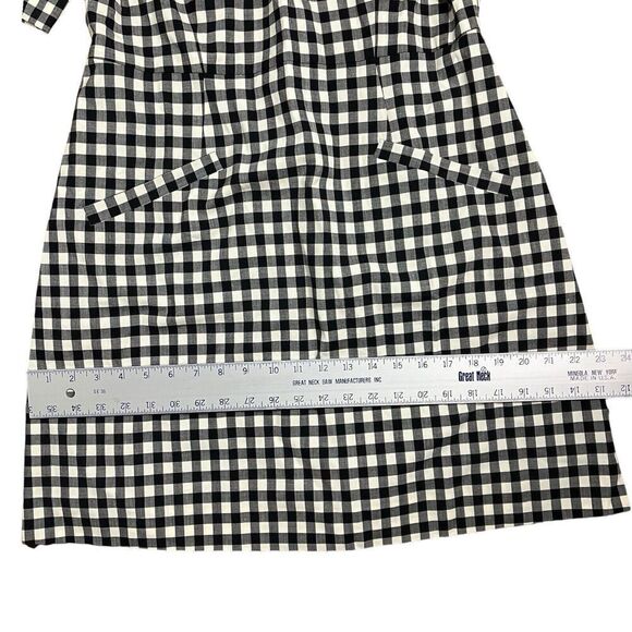 J Crew Dress WMNS 12 Cream Gingham Wool Blend Short-sleeve Mini Pockets Black - Picture 12 of 14